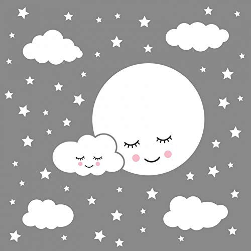 162 Wandtattoo Vollmond mit Wolken und Sternen weiß - in 6 Größen - Babyzimmer Kinderzimmer Wanddeko Wandbild Junge Mädchen Größe 1000 x 560 mm
