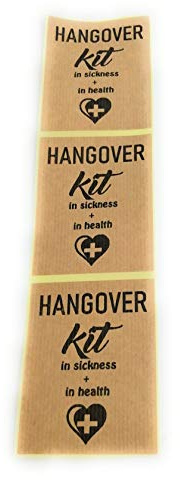 Hangover Set mit 50 Klebeetiketten, Kraftpapier, 9 x 7 cm