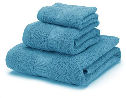 Boncasa - Set di asciugamani, 100% cotone pettinato (non rigenerato), filatura ad anello, 450 g/m3, morbidi al tatto (turchese, set da 3 pezzi)