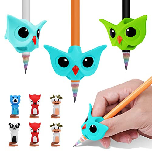 Vicloon Guide Doigt, 3PCS Aide Écriture Enfant, Ergonomique Aide Ecriture Silicone, Pencil Grips avec 6 Crayons Topper, Ergonomique Grips Ecritures pour Crayon pour Enfant Adulte Besoin- Garçons