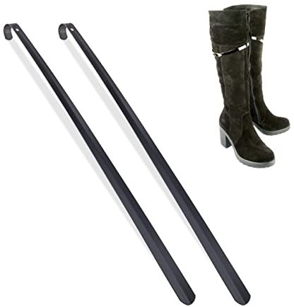 Relaxdays Schuhlöffel lang, 2er Set, 70 cm, Schuhanzieher Metall, stabil, zum Aufhängen, Anziehhilfe für Schuhe, schwarz