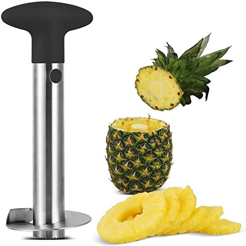 Cortador de piña – Deshuesador de piña – Cortador de piña – Pelador de piña de acero inoxidable para el hogar y la cocina, negro
