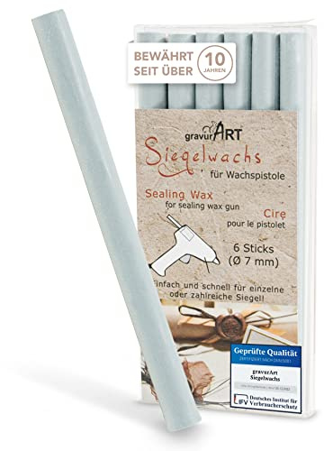 gravurART Siegelwachs flexibel für Wachspistole - Stilvoll Briefe versiegeln mit dem 6er Pack Wachs für Siegelstempel in Eukalyptus - 7 mm