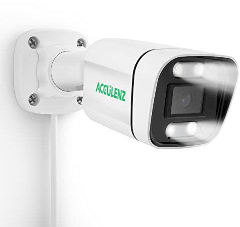 ACCULENZ 5MP Telecamera Esterno PoE Bullet, Sensore di Movimento, Audio Bidirezionale, Visione Notturna a Colori 20m, Schede SD&Archiviazione in Cloud, IP66, B5E