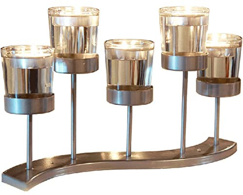 Exquisit Kerzenhalter aus Schmiedeeisen, Glas, Metallkerzenhalter, 5-Armiger Kandelaber, einfache Oberflächensprühfarbe, Nicht leicht zu rosten Innen