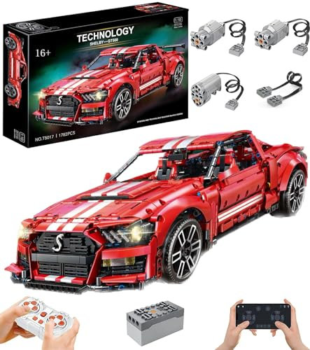 Technik Auto für Forde Mustang Shelby GT500, Mit Motoren Set, 1:10 Groß Automodell Bausatz, 2814 Teile Klemmbausteine Auto MOC Set