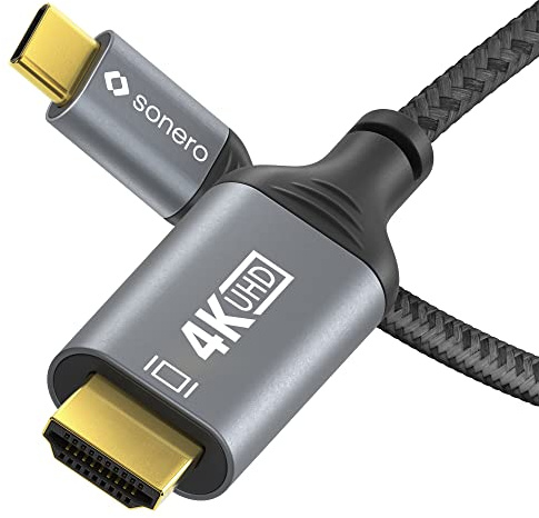 Sonero® Cable 4K USB-C a HDMI, conector HDMI a conector USB-C, 4K 60 Hz, 18 GB/s, funda de algodón, gris/negro, 2,00 metros