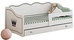 Happy Babies ROYAL Kinderbett 160 x 80 mit Rausfallschutz & Bettkasten Kinderzimmer Bett mit Kronenmotiv Bett für Kinder mit Matratze 80x160