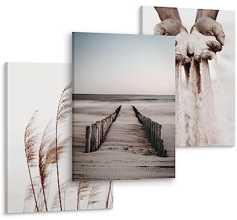 Muralo Wandbilder 3er-Set, Boho, Beige, Kunstdruck, UV-beständig - 30x40 cm | Leinwandbild, Modernes Design, Aufhängefertig - ideal für Wohnzimmer, Ein echter Hingucker in jedem Zuhause