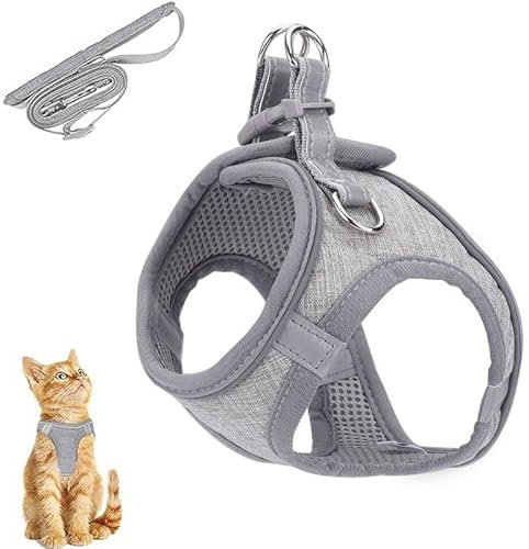 Katzengeschirr Und Leine Zum Spazierengehen | Katzengeschirr Und Leine-Set Zum Laufen Ausbruchsicher | Laufgeschirr Und Leine Für Kleine Große Katzen, Leichtes, Weiches Westegeschirr ( Color : Gray ,