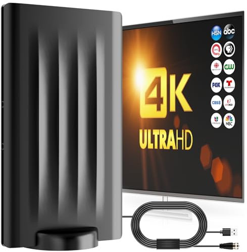 ETOFIXEE Antenna TV Interna, 2024 Nuova Antenna TV Esterno con Amplificatore di Segnale, 500KM di Portata per 4K/1080P DVB-T/DVB-T2 VHF/UHF, con Cavo Coassiale 10M (N35)