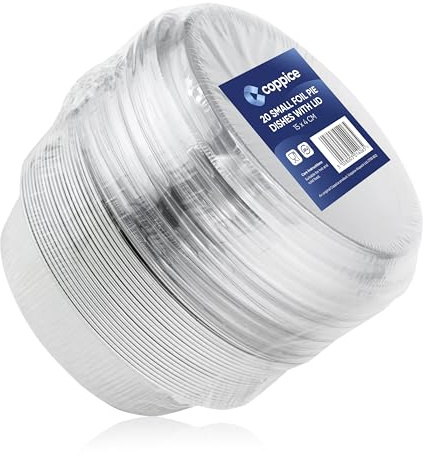 Coppice Moules à Tarte Aluminium Renforcés avec Couvercles Plastique 15x4 cm - Lot de 20 | Moules Jetables pour Cuisson Service Conservation Four Micro-ondes Congélateur Recyclables