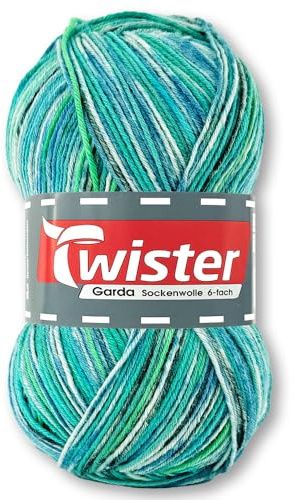 Frida's Wollhaus Twister 150 g Garda 6-fach Sockenwolle Stricken Häkeln Schurwolle Garn 14 Farben (717 | Lagune Color)