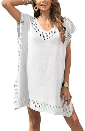 Vestido de Playa para Mujer V Suelto Ropa de Baño Traje de Baño Bikini Playa de Crochet Muje Vestido Verano Sexy Bikini Cover Up Traje de Cubrir Ropa de Baño Suelto Vestido