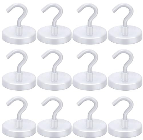 LOVIMAG Magnethaken, strapazierfähig, 50 kg, starke Metall-Magnethaken, weiße Magnethaken zum Aufhängen, Cruise Essentials Must Haves, Magnete mit Haken für Whiteboard, Kreuzfahrtkabinen, Küche, 12
