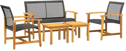 vidaXL Salon de Jardin 5 pcs, Chaises avec Dossier, Ensemble de Meubles Terrasse Patio Extérieur, Noir Résine Tressée et Bois d'Acacia