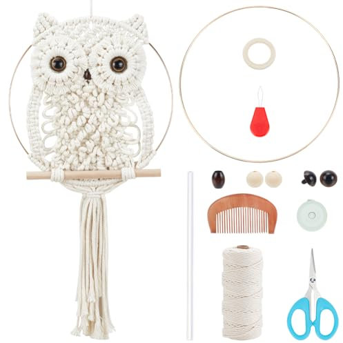 ORIGACH DIY Makramee Eule Wandbehang Tapisserie Kit Eule Makramee Kit für Anfänger Boho Handgemachte gewebte Makramee Wandbehang Dekor für Wohnzimmer Schlafzimmer