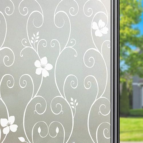 Qualsen Window Film Privacy Film for Glass Windows Frosted Window Film Flower Pattern Stained Glass Window Film Decorative Window Sticker Static Cling Glass Film 30 x 120 cm, P014W
