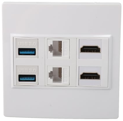 Premium Media Outlet Wall Plate 6 Port 5Gbps 4K 60HZ Cat6 RJ45 USB3.0 Combo Wall Plate Panel HD Multimedia Interface for Computers TVs Projectors