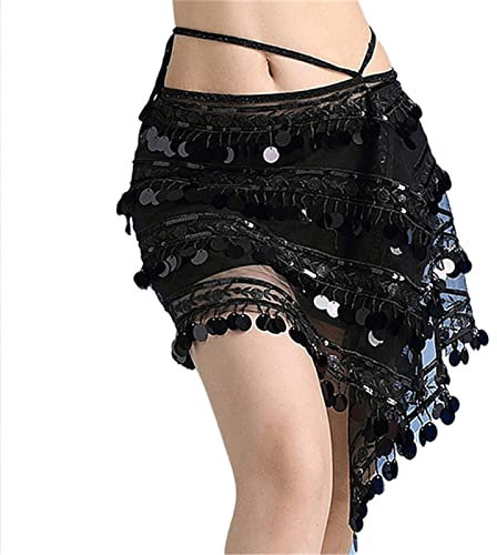 LVUNZJCA Damen Bauchtanz Hüfttuch Skinny Bauchtanz Zubehör Damen Bauchtanz Gürtel Pailletten Hüfttuch für Tanz, Yoga(Black)