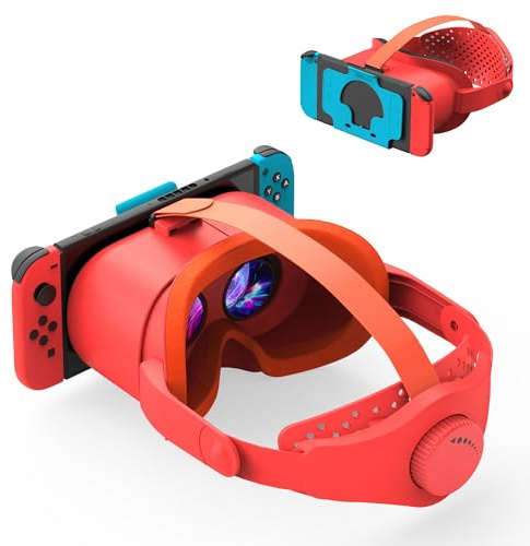 Aufgewertet VR Brille für Nintendo Switch/Switch OLED Modell, 3D Virtual Reality Headset Spiele Zubehör mit Anpassbaren HD-Gläsern und Elite Strap, Switch VR Labo Goggles Brille