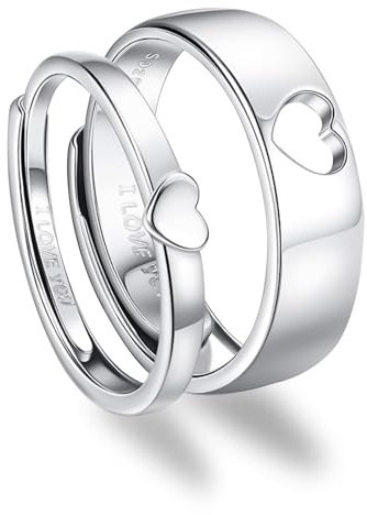 GAUEIOUR I Love You Couple Ring Adjustable Rings for Women Men, Heart Couples Adjustable Rings Wedding Band Sets Matching Ring for Couple