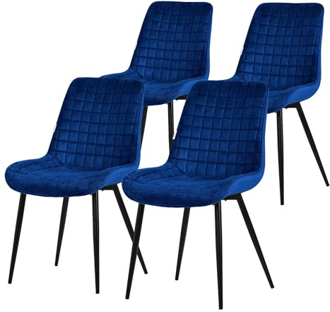 ML-Design Esszimmerstühle 4er Set Dunkelblau, Sitzfläche aus Samt, Schwarzes Stahlgestell, Küchenstühle mit Rückenlehne, Wohnzimmerstühle, Polsterstühle für Esszimmer, Küche & Büro, Gepolsterte Sessel