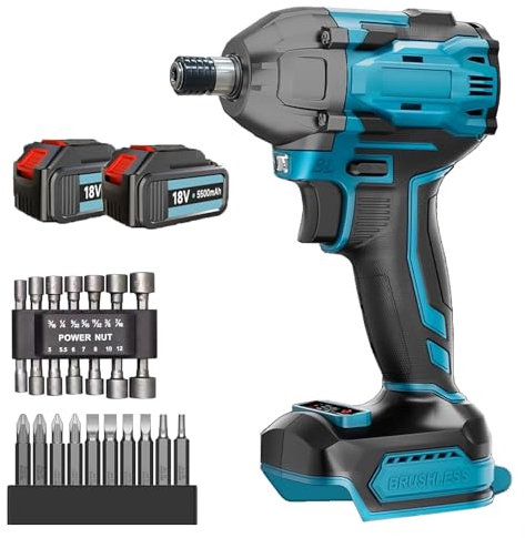 Cordless Impact Wrench, Replacement for Makita 18V Battery,1/2 inch 18V 350N.m Torque with 14 Sockets, 10 Drill Bits,Accessory Kit,LED Work Light, for Construction Projects, Garden