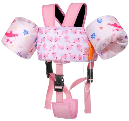 MoKo Gilet de Bain pour Enfants, Brassard de Natation avec Sangle Réglable, Gilet de Natation, Veste de Natation Flottant, Équipement de Natation pour Plage Piscine Apprendre à Nager, Baleine Rose
