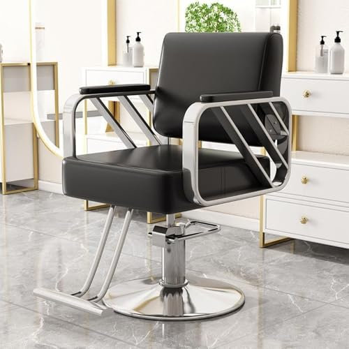 Hair Chair Salon Hydraulische Drehstühle für Friseursalon, schwarz/silberfarbenes Gestell