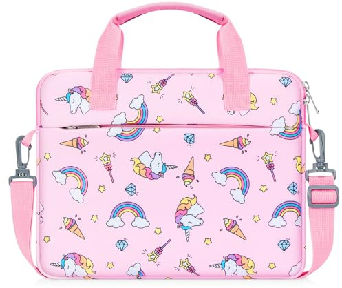 MoKo 10-12,5 Zoll Kinder Tablet Tasche Hülle für Fire HD 10 13th/11th Gen, Fire HD 8/7 Kids 2022, Tablet Tragetasche mit Schultergurt für 10/10.1 Inch Android 12/13, Rosa Einhorn