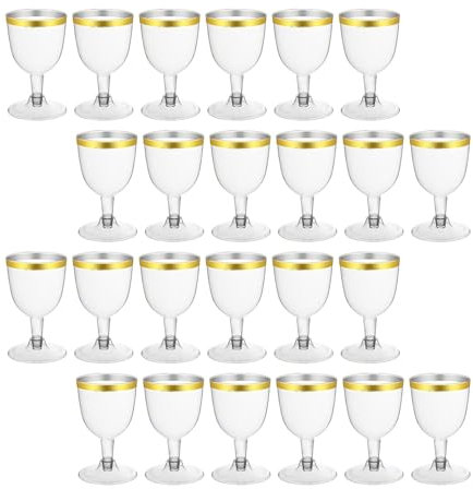 Muzrunq Copas de vino de plástico, 24 piezas de 160 ml de copas de vino con borde de oro con borde de oro reutilizable taza de mousse de plástico para bodas, cumpleaños, cócteles de fiestas.