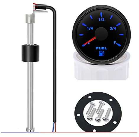 Indicador de Nivel de Combustible, Medidor de combustible de 52mm, indicador de nivel de tanque de combustible de coche for barco marino automático, Sensor de flotador de combustible de 0-190Ω + indic