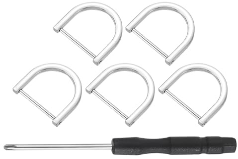 QUARKZMAN 5 Stück Metall D Ring Schraubschäkel, Zinklegierung U Form Abnehmbare D Ringe Ersatz Taschenzubehör für DIY Lederhandwerk Geldbörse Schlüsselanhänger Schnalle, 28x32 mm, Silber