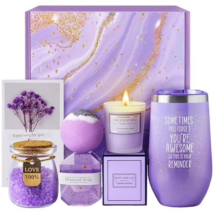 Cesta de regalo para mujeres, set de regalo de baño, juego de tratamiento relajante de spa como regalo de cumpleaños, perfecto para el día de San Valentín, día de la madre y Navidad (morado)
