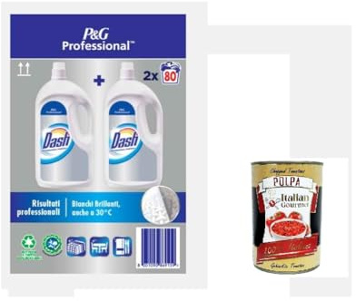 Dash Professional P&G Waschmaschinen-Flüssigwaschmittel 160 Wäschen (2x80) 8 Liter (2 Dosen à 4 Liter)+ Italian Gourmet polpa 400g