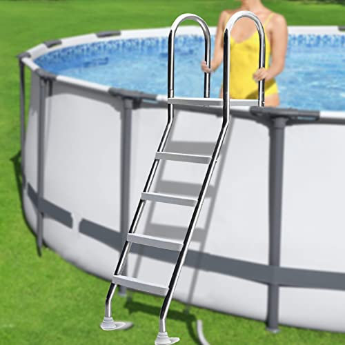 Errzom Vielseitig Pooltreppe Aufstellpool Stahl, Pool Leiter mit Griff, rutschfest Robustes Pedal, Verwendbare Aufstellpool Leiter 4 Stufen für Haushalt,Belastung 250kg, Schwimmbadleiter