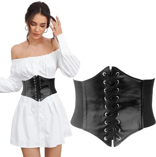 Corset à Lacets Ceinture Élastique Pour Femme, Cuir Rétro Cinch Corset pour d'Halloween Steampunk Medievale Pirate