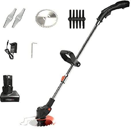 Tosaerba a Batteria, tagliaerba Elettrico Portatile con Batteria da 7000 mA, diserbante Ricaricabile con Testina Rotante a 90°, tagliaerba per Prati da Giardino
