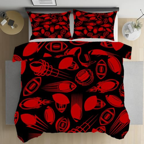 Kntnshac Rugby Football Housse de Couette 140x200, Sports de Ballon Parure de Lit 1 Personnes Fermeture Éclair, Thème Sportif Housse de Couette Réversible avec 2 Taies d'oreiller 65x65 cm
