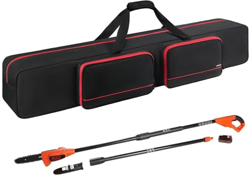 Pole Saw Bag Compatible with Dewalt/Worx/Greenworks/EGO Power+/Black+Decker Electric Telescoping Chainsaw, Cordless Power Saw Storage Case for Extension Tree Trimmer Attachment, Black&Red