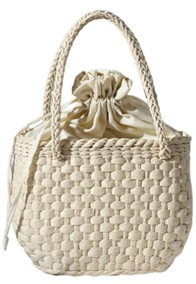 DOTBUY-SHOP Stroh Strandtasche, Elegant Mini Korbtasche 2025 Strohtaschen Damen Sommer Leger Korbtaschen Damen, Handgewebte Sommertaschen Basttasche für Sommerurlaub, Reisen & Urlaub