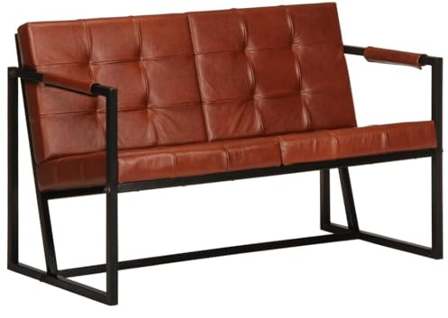 QJBSAVVA Zweisitzer Sofa Braun Echtes Ziegenleder Vintage Design 115 x 61 x 75 cm Bequem & Robust mit Stahlgestell für Wohnzimmer Balkon und Gästezimmer