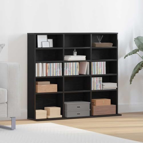 ACAGALA CD DVD Blueray Regal, CD-Ständer mit 15 Fächern, Bücherschrank Schwarze Eiche100 x 23 x 89,5 cm, Bücherregal Wand für Sammlungen und Vitrine