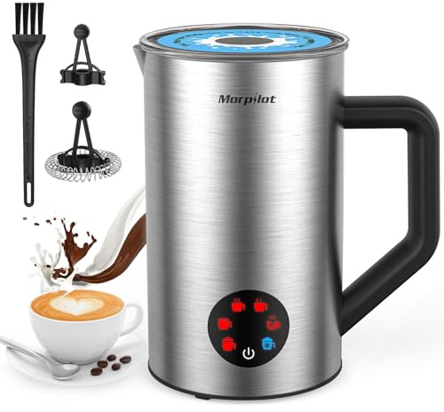 morpilot - Montalatte elettrico 6 in 1 da 350 ml, automatico, in acciaio inox, scalda latte, cioccolata calda, schiumalatte per caffè e latte