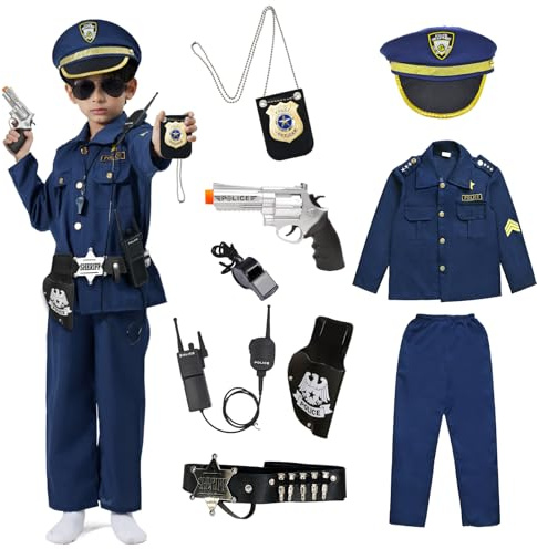 ZUCOS Deluxe Polizei Kostüm für Kinder Polizei Spielzeug Kit Halloween Carnaval Geburtstag Weihnachten Geschenke Kostüm Set (Polizei-Set, 3-4 Jahre)