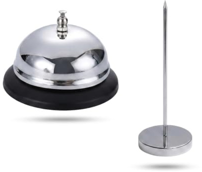 IUSOT Serviceglocke & Zettelspießer Set - Lauter Klingelton aus Edelstahl für Restaurant, Hotel, Empfang, Büro – Robuste Tischglocke mit Rechnungs-Spieß für effizienten Kundenservice