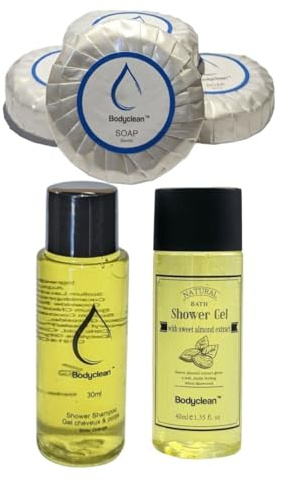 Desineo Lot de 3x120 Produits d'accueil Shampoing 40 ML Amande, Gel Douche 40 ML Amande, Savon 30 g Orange Amère pour Pro, airbnb