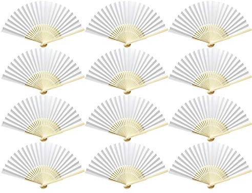Woohome 12 PCS Hand Fan Foldable Paper Fan for Dancing, Part, Picnic, Wedding Party Gift, Guest Favour Wedding Decoration (White)