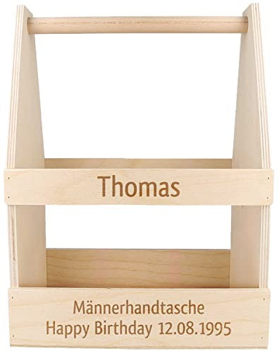 Personalisierte Männerhandtasche - Robuster Bierträger mit Gravur aus Holz für 6 Flaschen Bier - Geschenke für Männer - Geschenkidee zum Geburtstag und Vatertag - Stabile Qualität Made in Germany